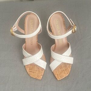 Stuart Weitzman Analeigh women's white 7.5m Easy Cork Sandal heeled